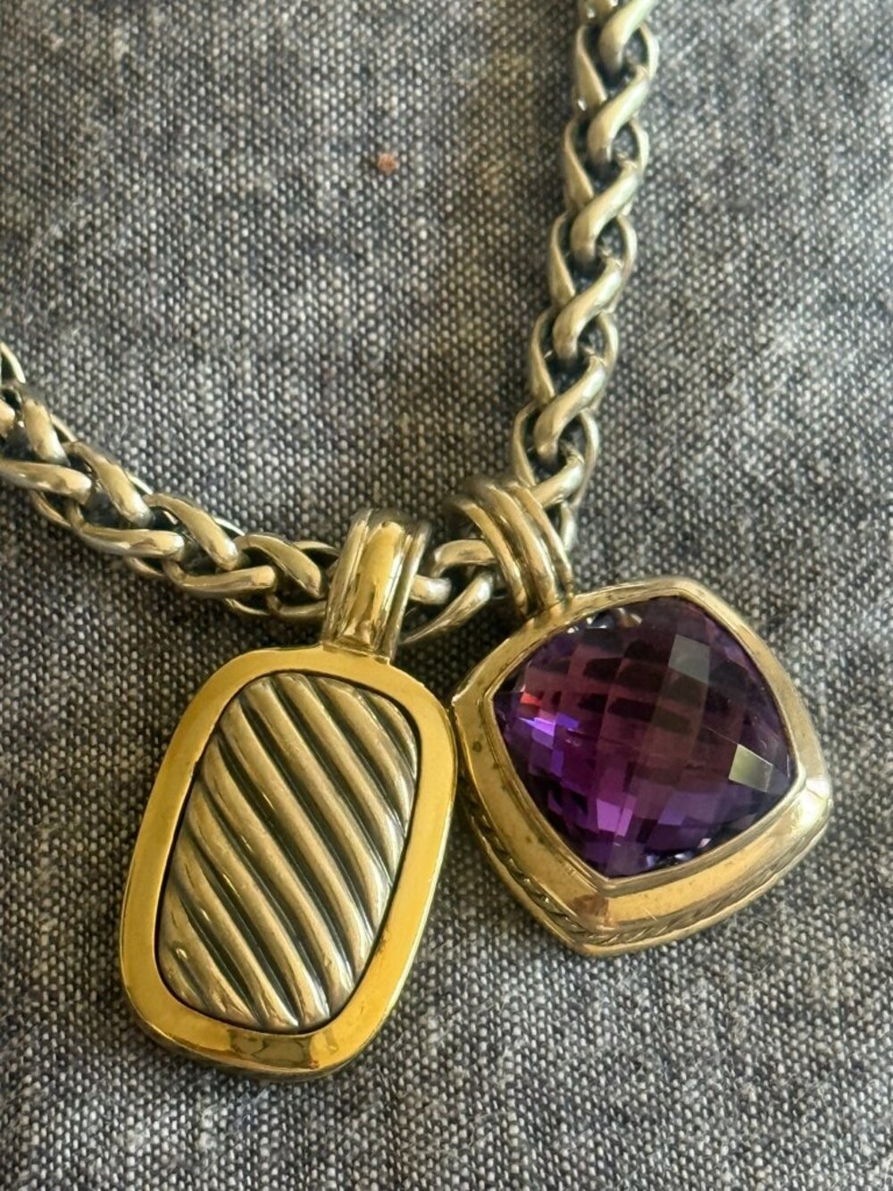 David Yurman Wheat Chain Necklace with 2 Charms